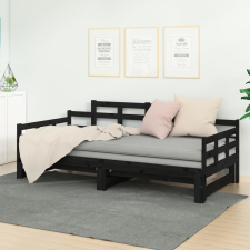 vidaXL fekete tömör fenyőfa kihúzható kanapéágy 2 x (80 x 200) cm ágy és ágykellék