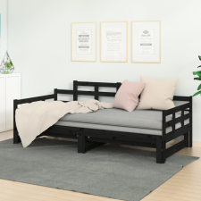 vidaXL fekete tömör fenyőfa kihúzható kanapéágy 2 x (90 x 190) cm ágy és ágykellék