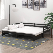 vidaXL Fekete tömör fenyőfa kihúzható kanapéágy 2 x (90 x 200) cm ágy és ágykellék