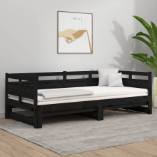vidaXL fekete tömör fenyőfa kihúzható kanapéágy 2 x (90 x 200) cm ágy és ágykellék