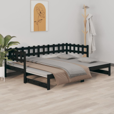 vidaXL fekete tömör fenyőfa kihúzható kanapéágy 2x(90x190) cm ágy és ágykellék