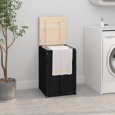 vidaXL fekete tömör fenyőfa szennyestartó láda 44 x 44 x 66 cm bútor