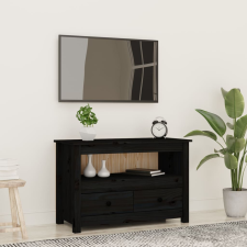 vidaXL fekete tömör fenyőfa TV-szekrény 79 x 35 x 52 cm bútor
