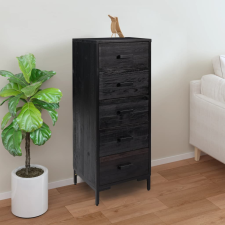 vidaXL fekete tömör újrahasznosított fa fiókos szekrény 42x35x110 cm bútor