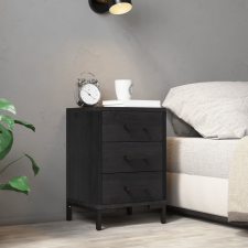 vidaXL fekete tömör újrahasznosított fenyőfa éjjeliszekrény 36x30x54cm bútor