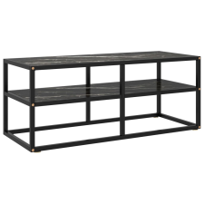 vidaXL fekete TV-szekrény fekete márvány mintás üveggel 100x40x40 cm bútor