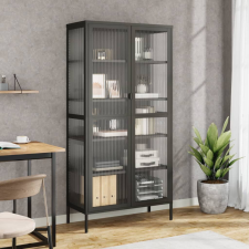 vidaXL fekete üveg és acél magasszekrény 85 x 40 x 180 cm bútor