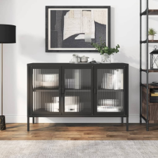 vidaXL fekete üveg és acél tálalószekrény 105 x 35 x 70 cm bútor
