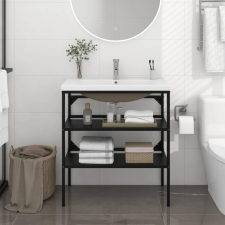vidaXL Fekete vas fürdőszobai mosdókagylóváz beépített mosdóval fürdőszoba bútor