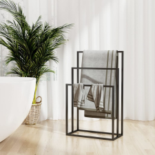 vidaXL fekete vas szabadon álló törölközőtartó 48 x 24 x 79 cm fürdőszoba kiegészítő