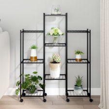 vidaXL fekete vas virágtartó állvány kerekekkel 83 x 25 x 103,5 cm kerti dekoráció