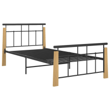 vidaXL fém és tömör tölgyfa ágykeret 90 x 200 cm (324897) ágy és ágykellék