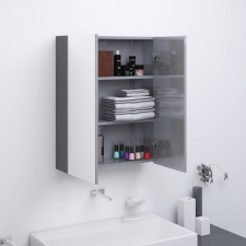 vidaXL fényes szürke MDF tükrös fürdőszobaszekrény 60 x 15 x 75 cm fürdőszoba bútor