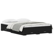 vidaXL fiókos ágykeret Fekete tölgy Szerelt fa 140 x 190 cm Ágykeret (3333974) ágy és ágykellék