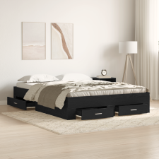 vidaXL Fiókos Ágykeret Fekete tölgy Szerelt fa 140 x 200 cm Tárolás ágy és ágykellék