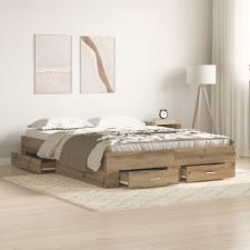 vidaXL Fiókos Ágykeret Mesteri tölgy Mérnökfa 140 x 190 cm Ágykeret ágy és ágykellék