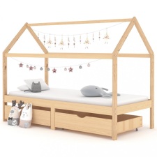 vidaXL fiókos tömör fenyőfa gyerekágykeret 90 x 200 cm kiságy, babaágy
