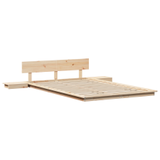 vidaXL Földi ágykeret éjjeli szekrényekkel 140x190cm Tömör fából (872404) ágy és ágykellék