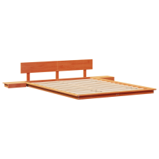 vidaXL Földi ágykeret éjjeliszekrényekkel Gyantázott barna 160x200cm Tömör fa (872394) ágy és ágykellék