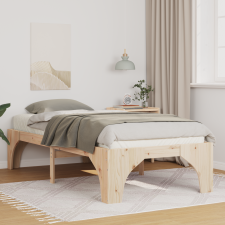 vidaXL Földi ágykeret tárolóval Barna 100 x 200 cm Tömör fenyőfa ágy és ágykellék