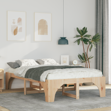 vidaXL Földi ágykeret tárolóval Barna 120 x 190 cm Fenyőfa ágy és ágykellék