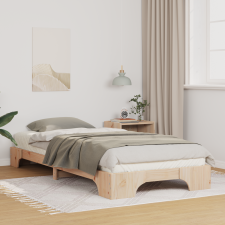 vidaXL Földi ágykeret tárolóval Barna 90 x 220 cm Tömör fenyőfa ágy és ágykellék