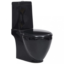 vidaXL Fürdőszobai kerek fekete kerámia WC alsó vízelvezetéssel (141136) szaniter