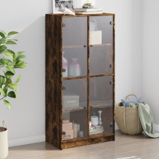 vidaXL füstölt tölgyszínű magasszekrény ajtókkal 68x37x142 cm bútor
