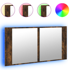 vidaXL füstös tölgy akril LED-es tükrös fürdőszobaszekrény 90x12x45 cm (834967) fürdőszoba bútor