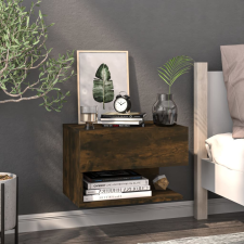 vidaXL füstös tölgy falra szerelhető szerelt fa éjjeliszekrény bútor