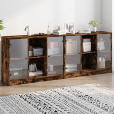 vidaXL füstös tölgy szerelt fa könyvespolc ajtókkal 204x37x75 cm bútor
