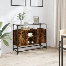 vidaXL füstös tölgy szerelt fa tálalószekrény üveglappal 98x35x81 cm bútor