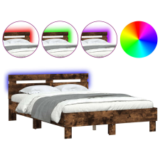 vidaXL füstös tölgy színű ágykeret fejtámlával és LED-del 120x190 cm (3207578) ágy és ágykellék