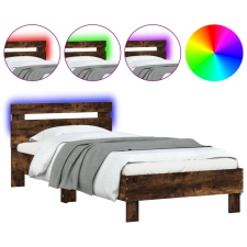 vidaXL füstös tölgy színű ágykeret fejtámlával és LED-ekkel 75x190 cm (838754) ágy és ágykellék