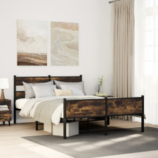 vidaXL füstös tölgy színű fém ágykeret matrac nélkül 160 x 200 cm ágy és ágykellék