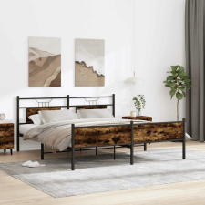 vidaXL füstös tölgy színű fém ágykeret matrac nélkül 160 x 200 cm ágy és ágykellék