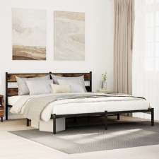 vidaXL füstös tölgy színű fém ágykeret matrac nélkül 193 x 203 cm ágy és ágykellék