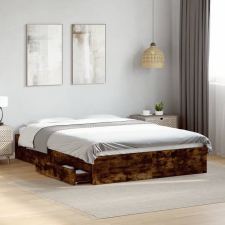 vidaXL füstös tölgy színű szerelt fa ágykeret fiókokkal 135 x 190 cm ágy és ágykellék