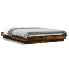 vidaXL füstös tölgy színű szerelt fa ágykeret LED-del 135x190 cm ágy és ágykellék