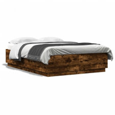 vidaXL Füstös tölgy színű szerelt fa ágykeret LED-del 140x200 cm ágy és ágykellék