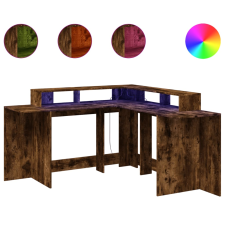 vidaXL füstös tölgy színű szerelt fa íróasztal LED-ekkel 152x152x91 cm (3309460) íróasztal