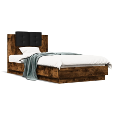 vidaXL füstös tölgy színű szövet ágykeret fejtámlával 75x190 cm ágy és ágykellék