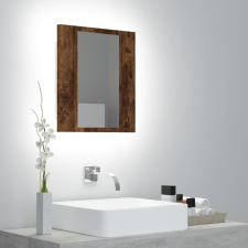 vidaXL füstös tölgyszínű műfa tükrös szekrény LED-del 40x12x45 cm fürdőszoba bútor