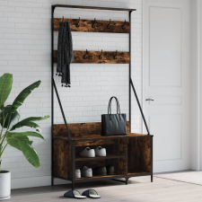 vidaXL füstös tölgyszínű ruhafogas cipőpolccal 100x41x184 cm bútor