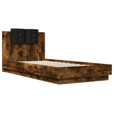vidaXL füstös tölgyszínű szerelt fa ágykeret fejtámlával 100 x 200 cm (3209937) ágy és ágykellék