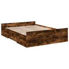 vidaXL füstös tölgyszínű szerelt fa ágykeret fiókokkal 120 x 200 cm (3280304) ágy és ágykellék
