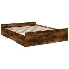 vidaXL füstös tölgyszínű szerelt fa ágykeret fiókokkal 150x200 cm (3280290) ágy és ágykellék