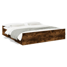 vidaXL füstös tölgyszínű szerelt fa ágykeret fiókokkal 200 x 200 cm ágy és ágykellék