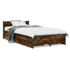 vidaXL füstös tölgyszínű szerelt fa ágykeret fiókokkal 75x190 cm ágy és ágykellék
