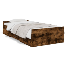 vidaXL füstös tölgyszínű szerelt fa ágykeret fiókokkal 90 x 190 cm ágy és ágykellék